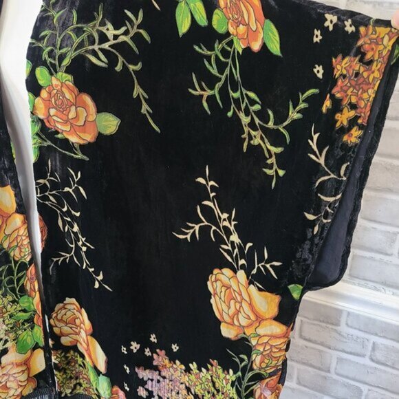 Daniel Rainn Black Velvet Burnout Boho Open Front Cardigan Kimono Fringe Large - Picture 3 of 8